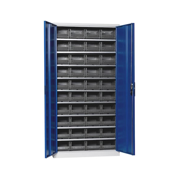 Wing door cabinet, depth 420&nbsp;mm With W-SLB system storage boxes, size 2 - WNGDRCAB-STRG-SLB-FB415-BOX-RAL5010