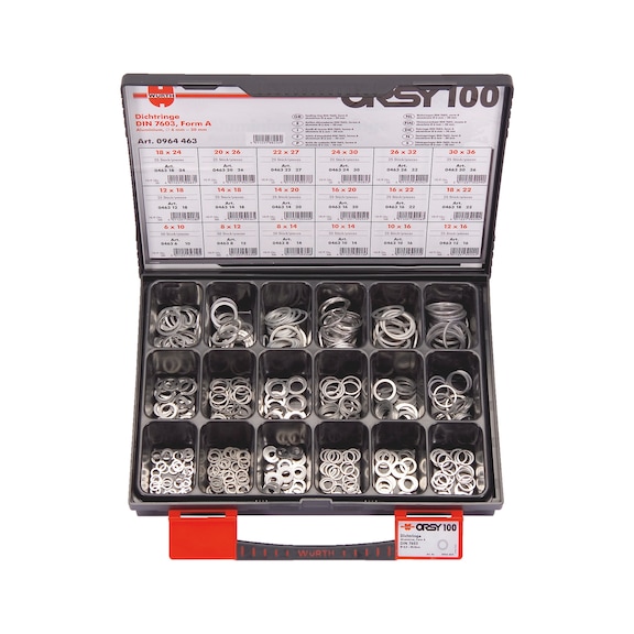 ORSY<SUP>®</SUP>assortment of 100 sealing rings - RG-SEAL-SET-DIN7603-ALU-A-525PCS