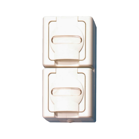 ELMO<SUP>®</SUP> AP damp room earthing contact plug socket Twin vertical - SKT-SM-DB-VERTICAL-WHITE-16A-250V