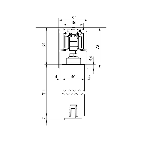 Zimmerschiebetürbeschlag-Set SCHIMOS 80-HS-D, MB für die Deckenmontage bei Glastüren - 2