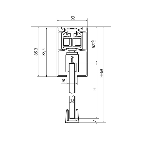 Zimmerschiebetürbeschlag-Set SCHIMOS 120-GS-DR, MB für die Deckenmontage bei Glastüren - 2