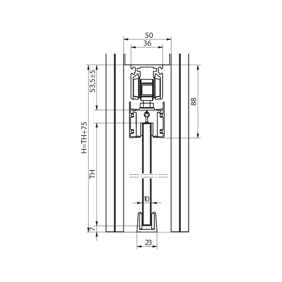 Kit de quincaillerie pour porte coulissante intérieure SCHIMOS 80-GN Pour pose au plafond des portes en verre - 2