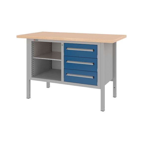 Standard cabinet workbench 1500 mm with 2 undercounter blocks - CWB-STANDARD-3DRWR-1500-RAL5010