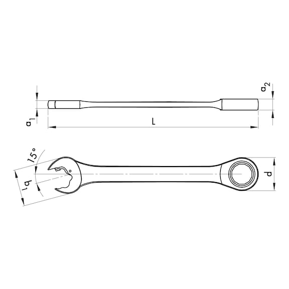 Metrisk ringgaffelnøgle med skralde med skraldefunktion i både ring- og gaffelsiden - RINGSKRALDENØGLE 17MM