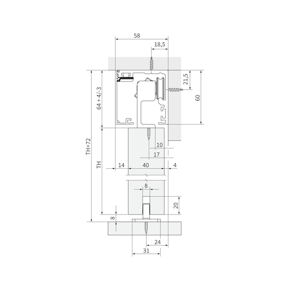 Zimmerschiebetürbeschlag-Set ABILIT 50-H für Decken- und Wandmontage bei Holztüren - 2