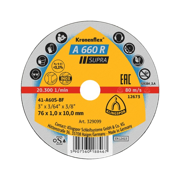 Cutting disc Klingspor A 660 R Supra - CUTDSC-SMLL-KLINGSPOR-329099-1X10-D76