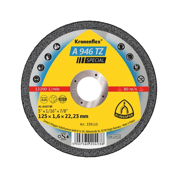 Cutting disc steel/sst A 946 TZ Special Klingspor - CUTDSC-KLINGSPOR-339112-1,6X22,23-D180