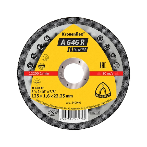 Cutting disc Klingspor A 646 R Supra - CUTDSC-KLINGSPOR-340946-1,6X22,23-D125