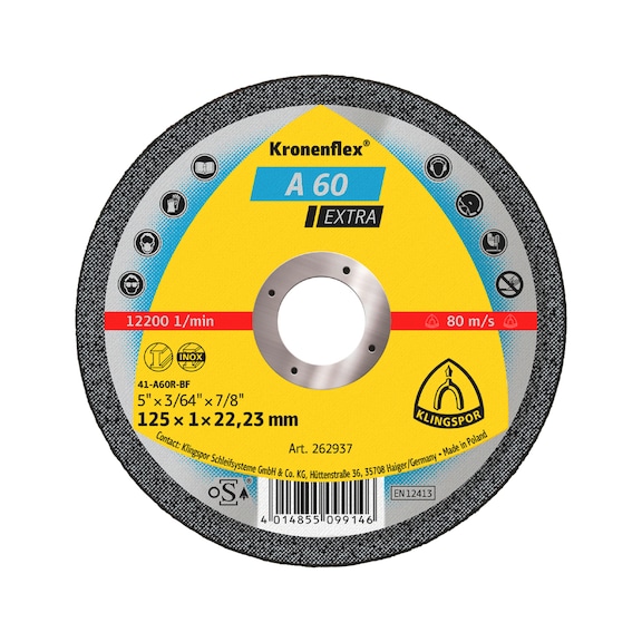 Cutting disc for sst/metal A 60 Extra Klingspor - CUTDSC-KLINGSPOR-312031-1X22,23MM-D125