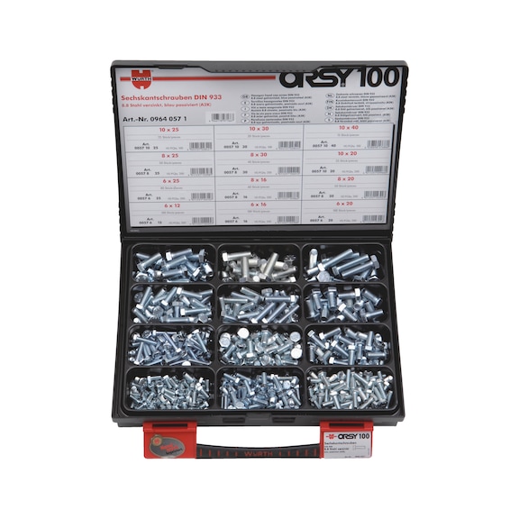 DIN 933 steel 8.8 zinc plated 665 pieces - SCR-HEX-SORT-DIN933-8.8-(A2K)-665PCS