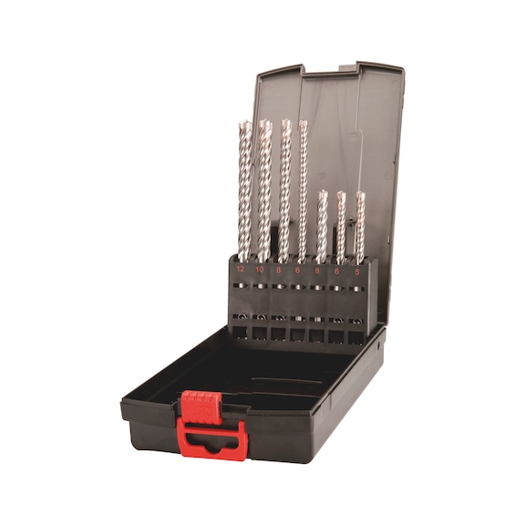 Hammer drill bit box, Longlife Quadro-L with SDS-plus drive arbor - DRL-HAM-SET-PLUS-LL-4SPRL-(5-12)-7PCS