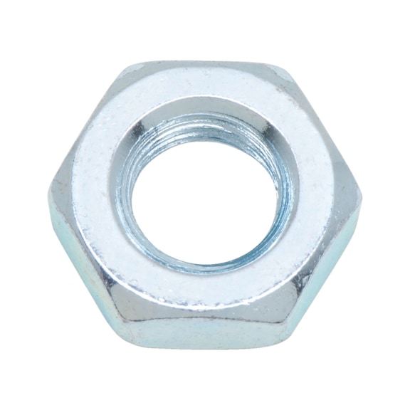 Hexagon nut, flat profile with left-hand thread DIN 936, steel, zinc-plated, blue passivated (A2K) - NUT-HEX-DIN936-17H-WS36-(A2K)-LH-M24