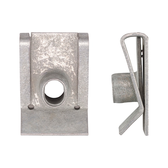 Sheet metal nut, type 6 With threaded shank - for challenging connections - NUT-SHTMET-UNI-(ZN)-SELFLOCKING-M6