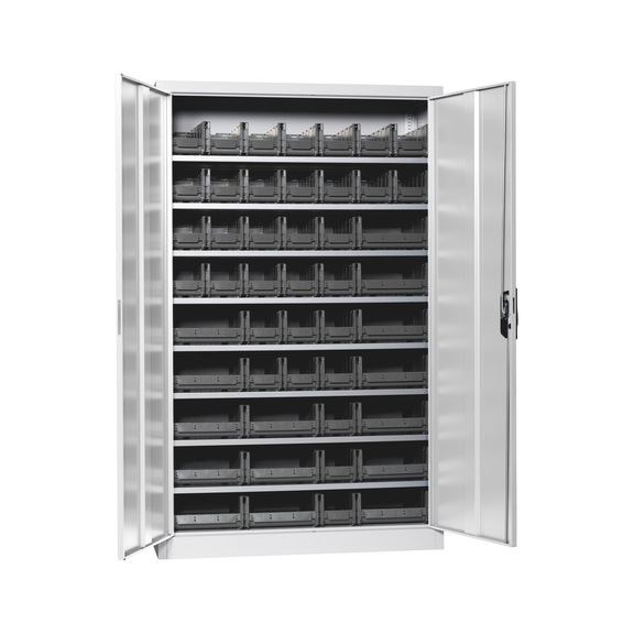 Wing door cabinet, depth 500&nbsp;mm With W-SLB system storage boxes size 3 and 4 - WNGDRCAB-STEEL-SLB-FB523-BOX-RAL7035