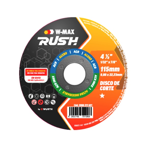 DISCO CORTE INOX W-MAX RUSH 115X1,0X22