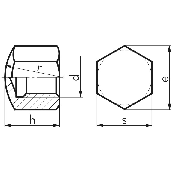 Sechskant-Hutmutter niedrige Form DIN 917, Edelstahl A4, blank - MU-HUT-6KT-DIN917-A4-SW19-M12