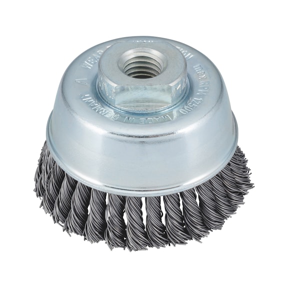 Wire cup brush HEAVY DUTY knotted steel with M14 connecting thread - 1