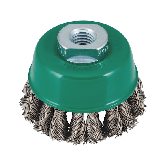 Wire cup brush HEAVY DUTY knotted stainless steel with M14 connecting thread - CPBRSH-AG-HEAVYDUTY-SST-D65MMXM14