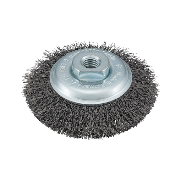 Bevel brush LONGLIFE crimped steel with M14 connecting thread - TAPBRSH-AD-LONGLIFE-D100X10MMXM14
