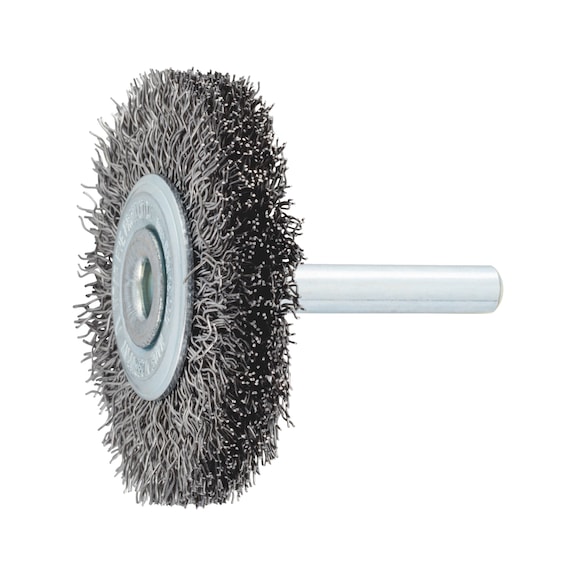 Spindle-mounted wheel brush with steel wire - WHLBRSH-SHNK-PWRDRL-STEEL-50X11X6MM