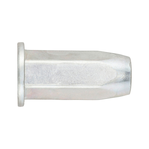 Rivet nut with hexagon shank and dome head, closed, zinc-plated steel - 1