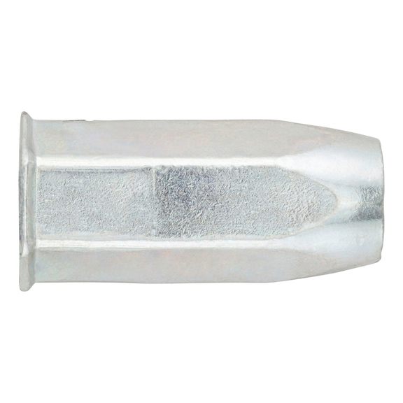 Rivet nut with hexagon shank and small countersunk head, closed, zinc-plated steel - 1