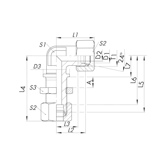 90° Winkel-Schottverschraubung ISO 8434-1, Edelstahl 1.4571 - 2