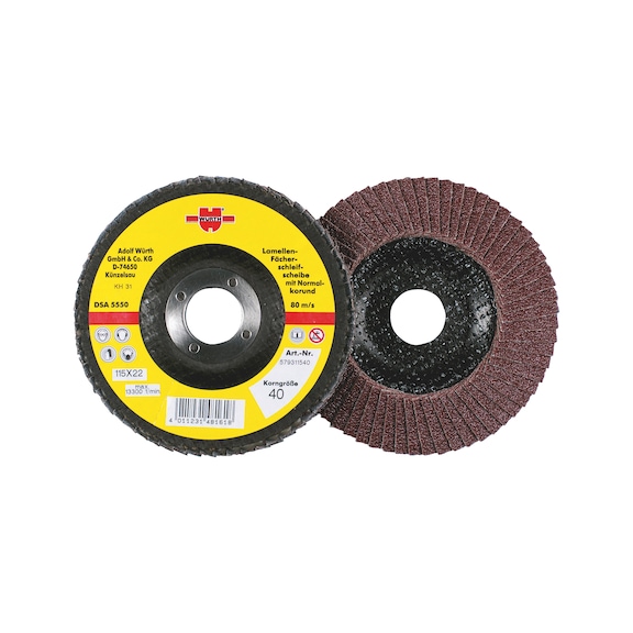 Segmented grinding disc, synthetic corundum, fabric plate - FLPDISC-NC-CLTH-DOMED-BR22,2-G40-D115