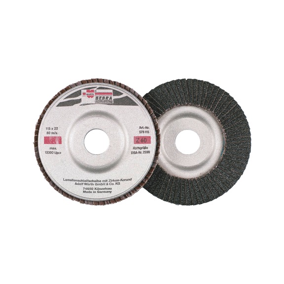 Serrated flap sanding disc zirconium, aluminium plate - FLPDISC-ZC-ALU-DOMED-BR22,2-G60-D115