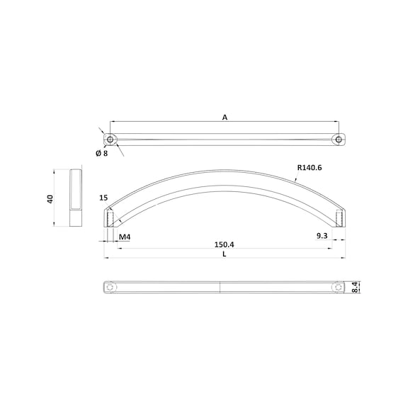Desig. furniture handle, segmented bow, MG-AL 34 - 2