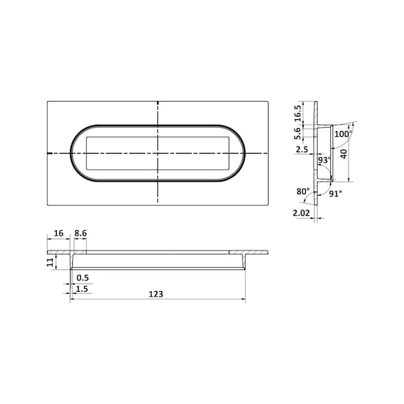 Shell design handle, rectangular MUG-ZD 15 - 2