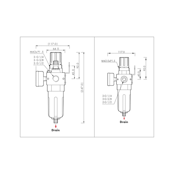 Compressed-air filter / Regulator Semi-automatic - PRESREDR-PN-MODULAR-SEMIAUTO-1/2IN
