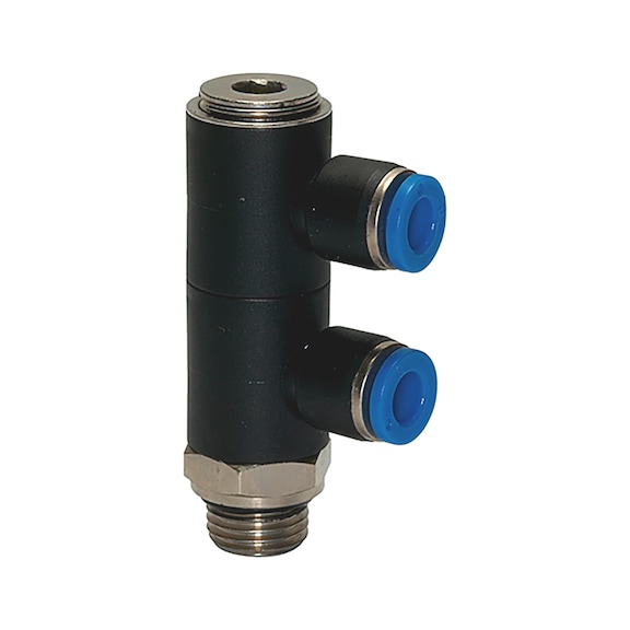 L-shaped distributor 4-way with hexagon R thread - DSTR-4WAY-L-ROT-PLA-HEX-ET-R1/2-PIP-12