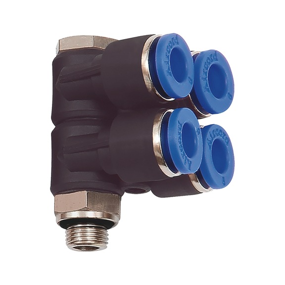 L-shaped distributor 4-way with hexagon G thread - 1