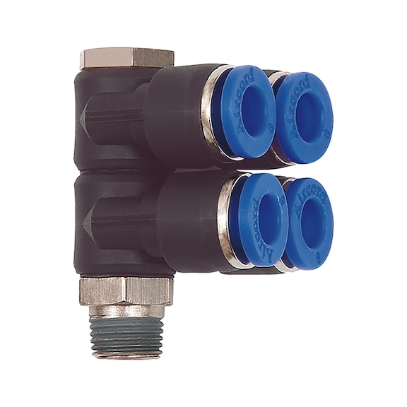 L-shaped distributor 4-way with hexagon R thread - 1