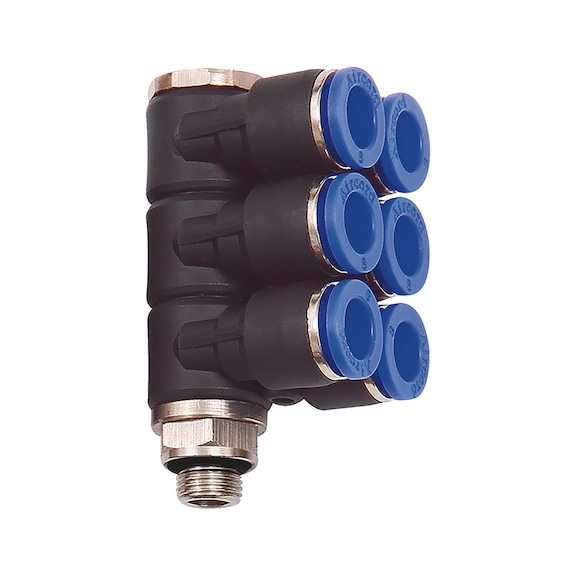 L-shaped distributor 6-way with hexagon G thread - 1