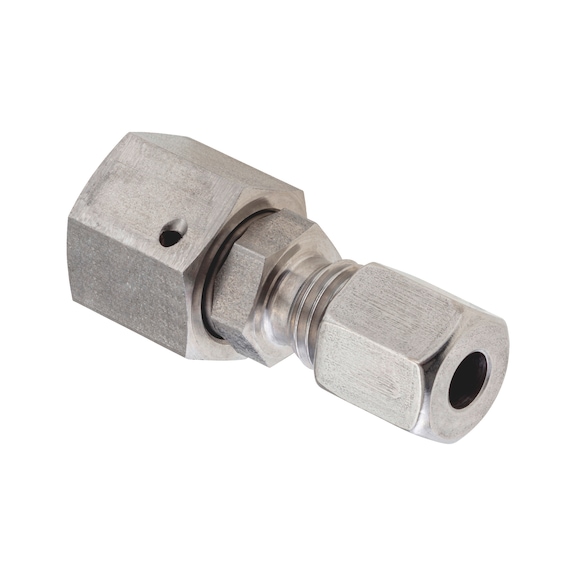 Adjustable straight sealing cone reducer fitting ISO 8434-1, stainless steel 1.4571, cutting ring connection with o-ring - 1