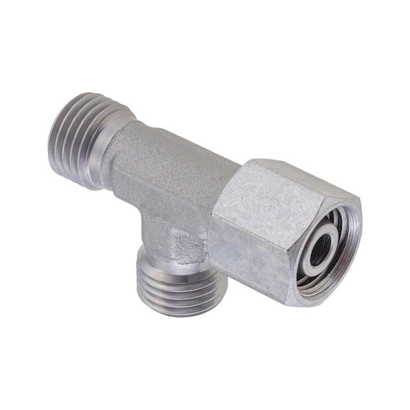 Adjustable L-shaped sealing cone fitting ISO 8434-1, zinc-nickel-plated steel, cutting ring connection with o-ring - 1