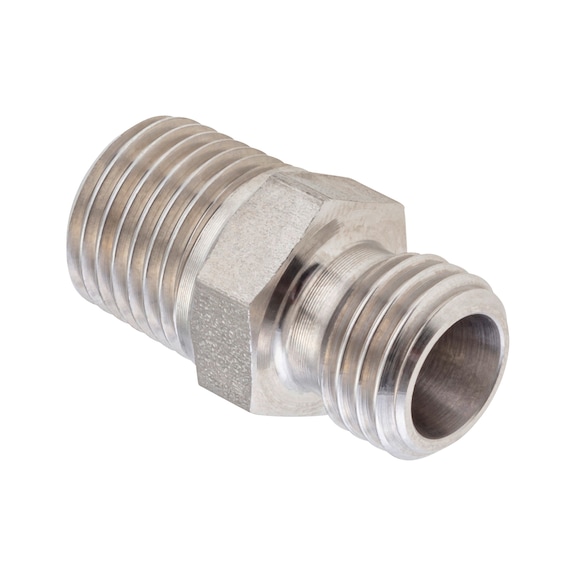 Straight male fitting ISO 8434-1, stainless steel 1.4571, tapered BSPT male thread - 1