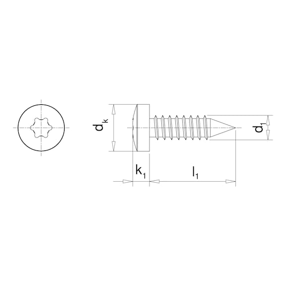 Zelftappende platkopschroef, type C met binnenzeskant ISO 14585 RVS A2, vorm C (met punt) - 2