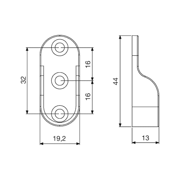 Support pour tringle de placard, ovale - SUPPORT DE TUBE SIMPLE 44X19