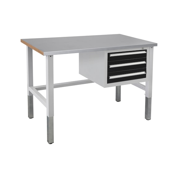 Workbench PRO, height-adj., w. drawer steel plate