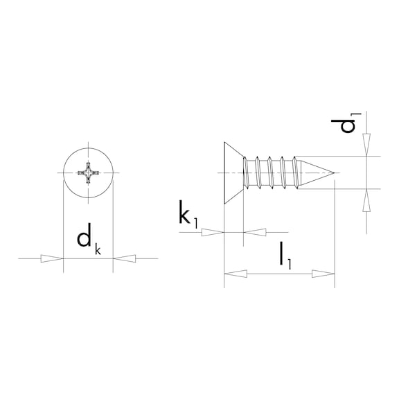 Senk-Blechschraube Form C mit Kreuzschlitz H ISO 7050, Edelstahl A2 blank