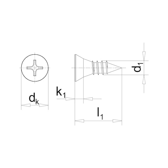 Countersunk tapping screw shape C with H recessed head DIN 7982, steel, chrome-plated (F2J)