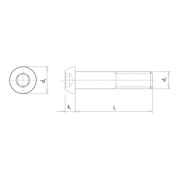 Schraube abgeflachter Halbrundkopf und Innensechskant ISO 7380-1 Stahl 010.9, verzinkt blau passiviert (A2K) - SHR-ISO7380/1-010.9-IS10-(A2K)-M16X50