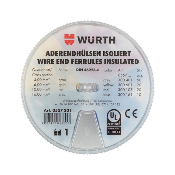 Wire end ferrule with plastic sleeve box type 2 according to DIN 46228 Part 4 - WENDFER-SET-DIN46228-CU-(J2N)-(4,0-16,0)