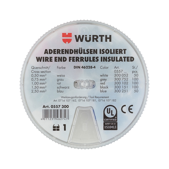 Wire end ferrule with plastic sleeve box type 1 according to DIN 46228 Part 4 - WENDFER-SET-DIN46228-CU-(J2N)-(0,5-2,5)