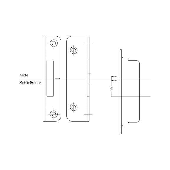 Schließstück für Mehrfachverriegelungen mit 2 oder 4 Bolzen (Holzhaustüren) zum Einfräsen - 4 mm Falzluft - 3