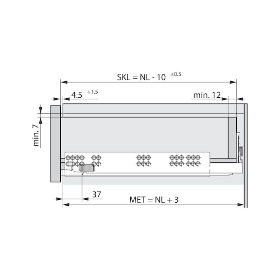 Dynapro Tipmatic full-extension concealed slide 60 kg For handle-free drawer panels - 3