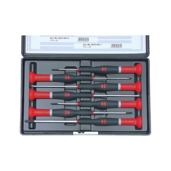 Precision screwdriver set, slotted and PH